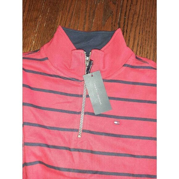 New Boys XL 20 Tommy Hilfiger Red Blue 1/4 Zip Long Sleeve Striped Shirt NWT - Picture 4 of 5